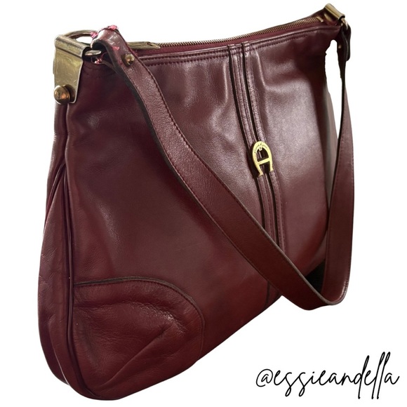 Etienne Aigner Burgundy Leather Shoulder Bag - Picture 1 of 15